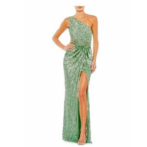MAC DUGGAL - Sequined One-Shoulder Lace-Up Gown -SAGE